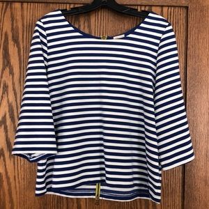 Cute blue & white striped top with green zipper